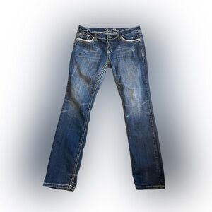 Request  denim Jeans women 15/34 back flap pockets with leather logo detail